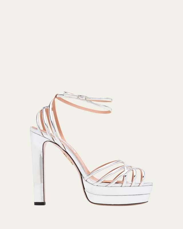 130mm Wild Dream Metallic Leather Platform Sandals